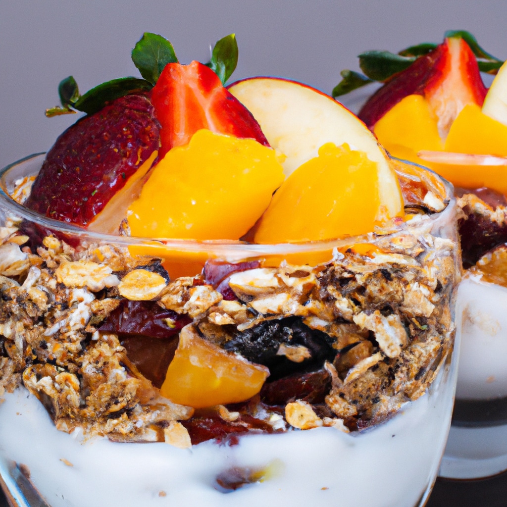 Taça de frutas com iogurte e granola